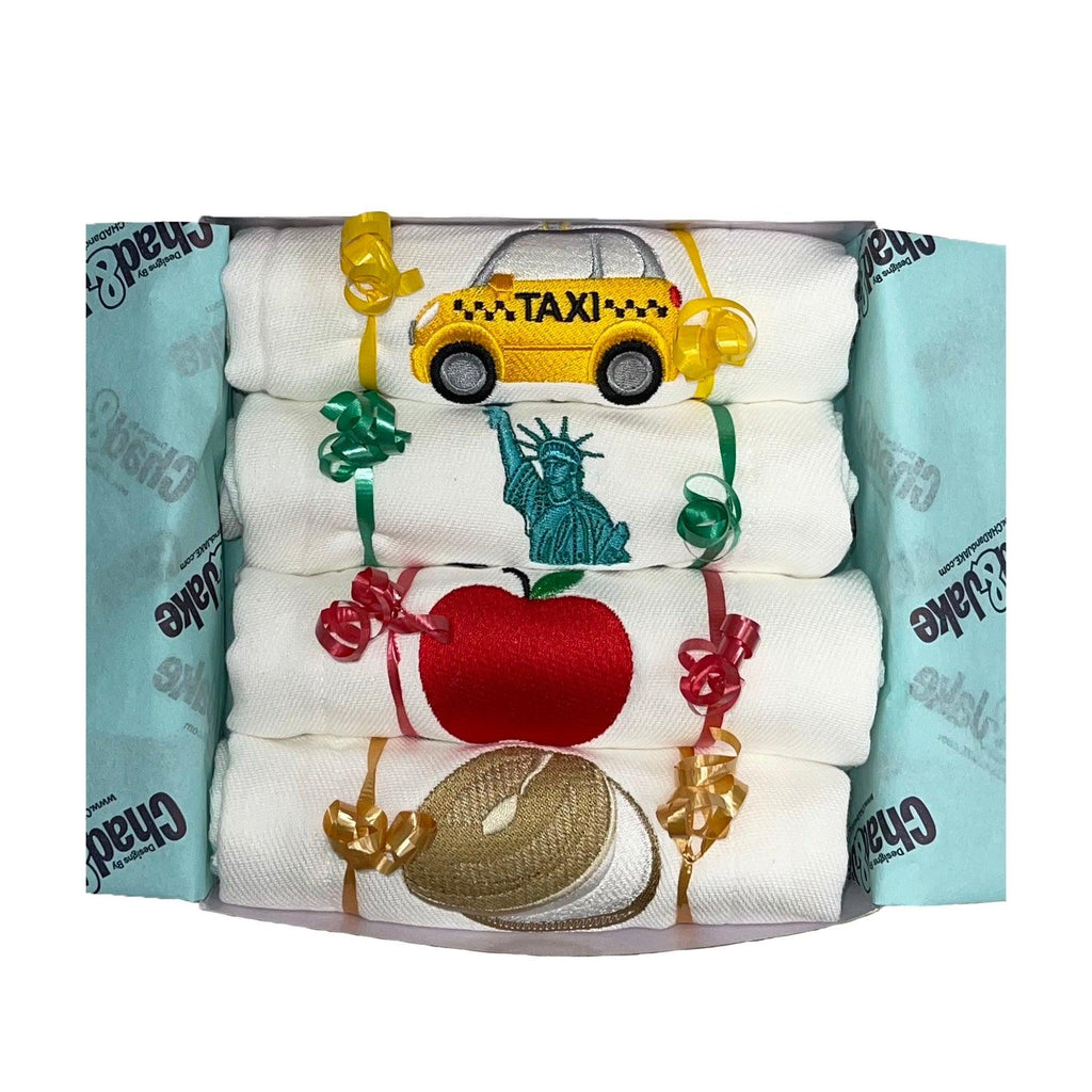 Personalized Emoji Burp Cloth - 4 Pack NYC Big Apple Gift Box - Designs by Chad & Jake