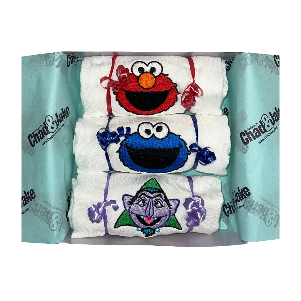 Personalized Sesame Street 3 Pack Burp Cloth Gift Box C - Designs by Chad & Jake