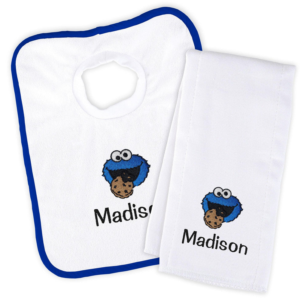 Personalized Sesame Street Cookie Monster with Cookie Bib & Burp Cloth Set - Designs by Chad & Jake