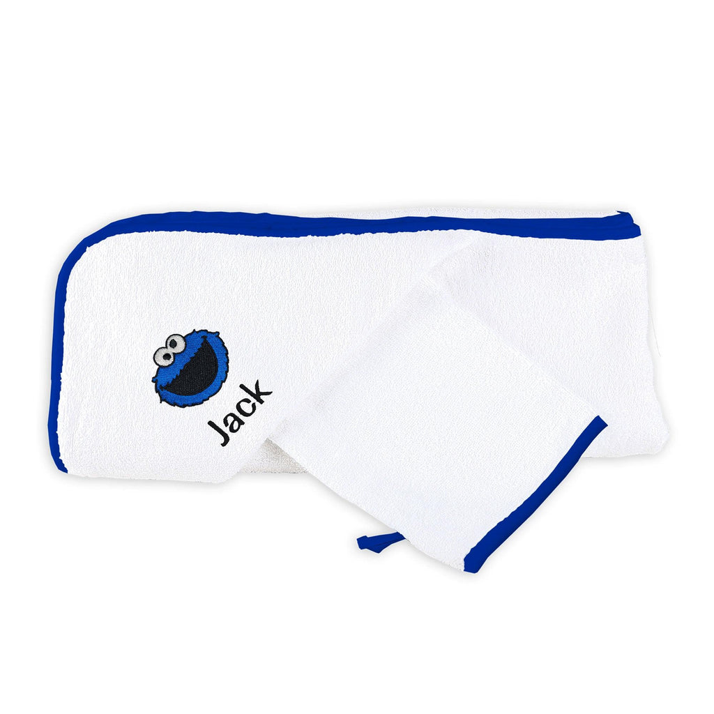 Personalized Sesame Street Cookie Monster Hooded Towel & Wash Cloth Set - Designs by Chad & Jake