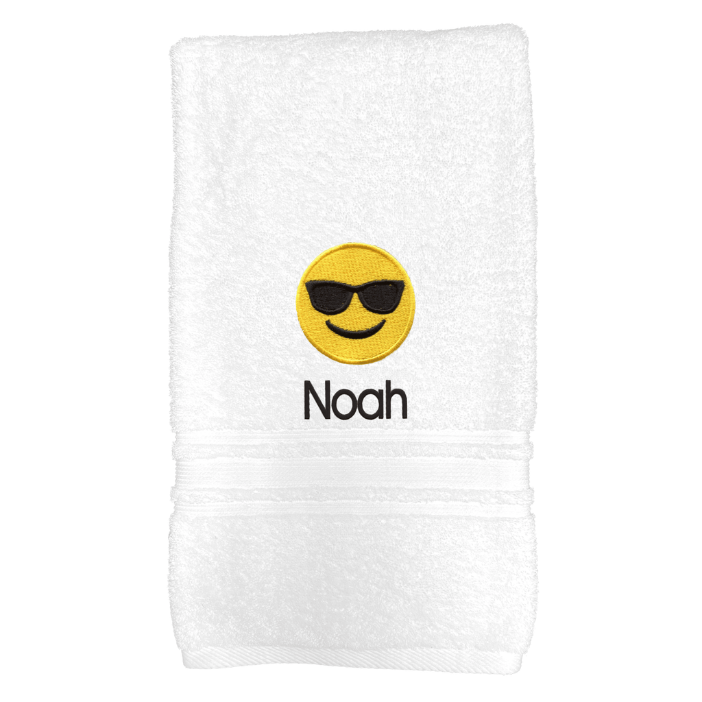 Personalized Sunglass Face Emoji Bath Towel - 30" x 58" - Designs by Chad & Jake