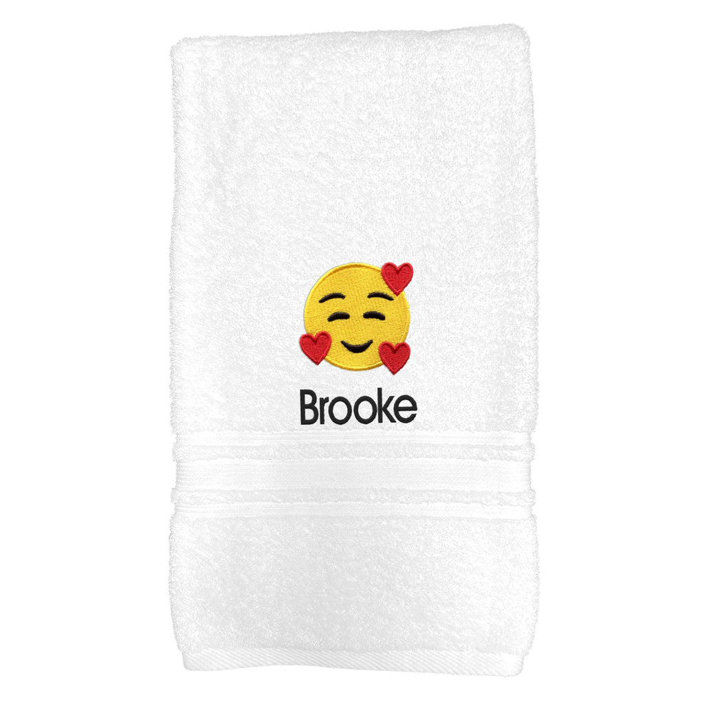 Personalized Smiling Hearts Emoji Bath Towel - 30" x 58" - Designs by Chad & Jake